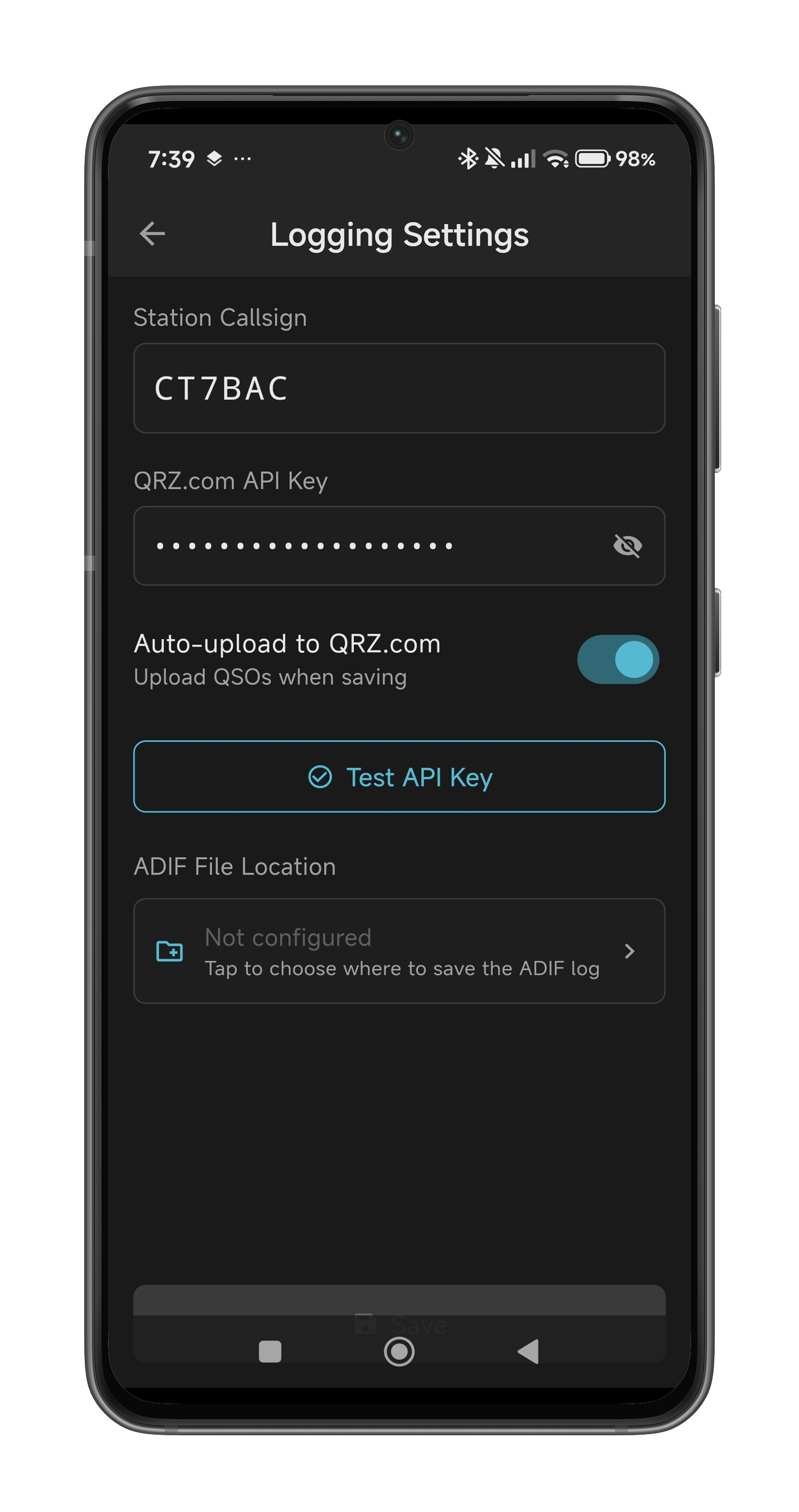 HamMixer Mobile - Logging Settings